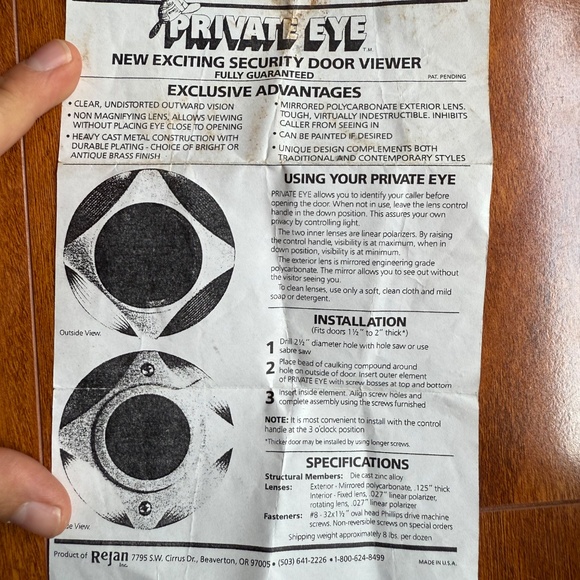 Vintage Private Eye Peep Hole Door Viewer Seeing Eye Security Viewer Gold USA. - Picture 11 of 11